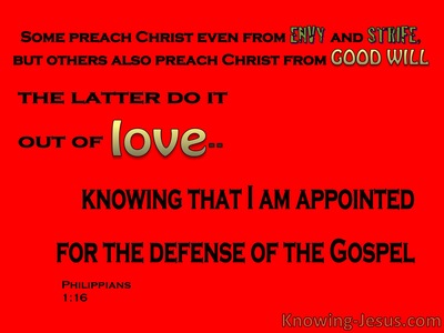 Philippians 1:16 Appointed For The Defence Of The Gospel (red)